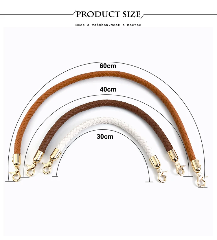 2Pcs 30/40/60mm Bag Handles Colored Replaceable Leather Shoulder Strap Fashion Handbag Weave PU Metal Buckle Accessories