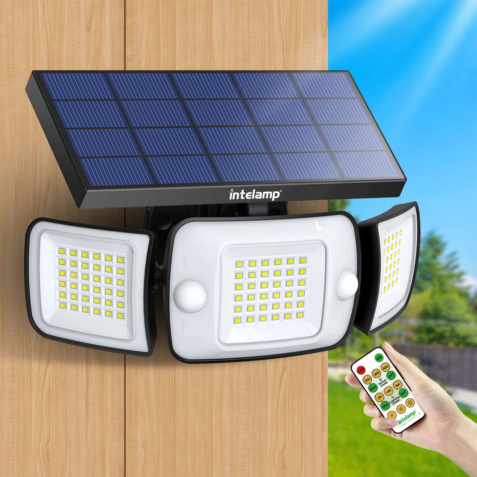 Intelamp Solar Outdoor Light Motion Sensor Waterproof Bright Wall Street Lamp For Garden Yard Path Garage Stairs Porch