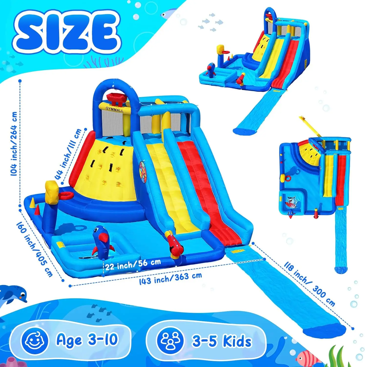 Extra Large Inflatable Bouncy Castle for Kids 3-10: Double Water Slide, Ball Pit, Swim Pool & Climbing Wall, 550W Air Blower Included, Perfect for Birthday Party & Event Fun view 4