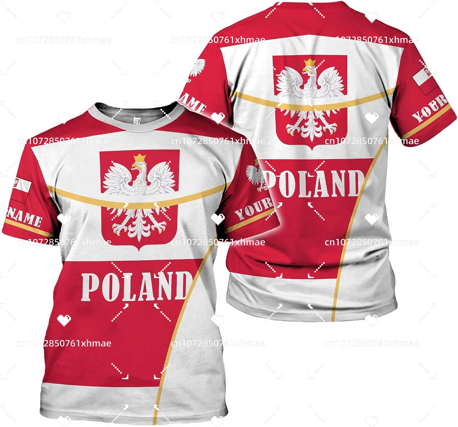 Free Custom Name Poland Flag Badge T-Shirt Men's Women's Casual Round Neck Oversized Short Sleeves Fashion Harajuku Street Tops