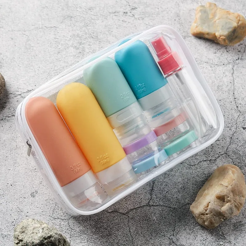 Ensemble de bouteilles de voyage anti-fuite, conteneurs liquides vides portables et rechargeables pour shampoing, après-shampoing, lotion, cosmétiques et articles de toilette