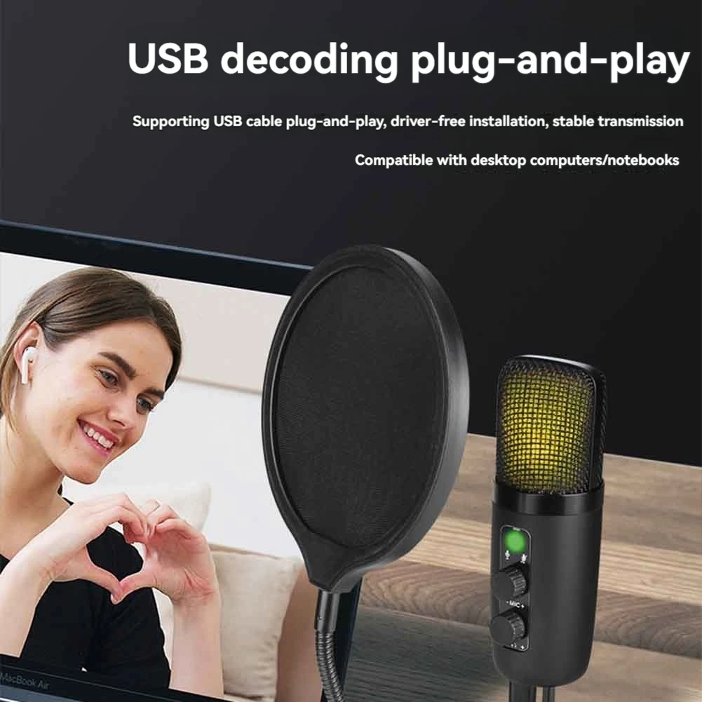 

High Quality-USB Microphone Condenser Gaming Mic For PC With Brilliant RGB Lighting