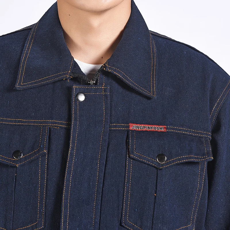  Welding Protective Suit Men's Workwear Denim Zipper ket Labor Protection Clothing Set Mechanical Repair