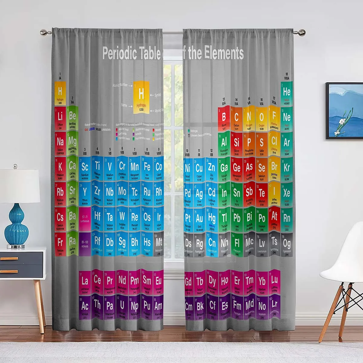 Periodic Table of Elements Sheer Voile Curtain for For Chemistry Students and Teacher Bedroom Living Room Window Tulle Curtains