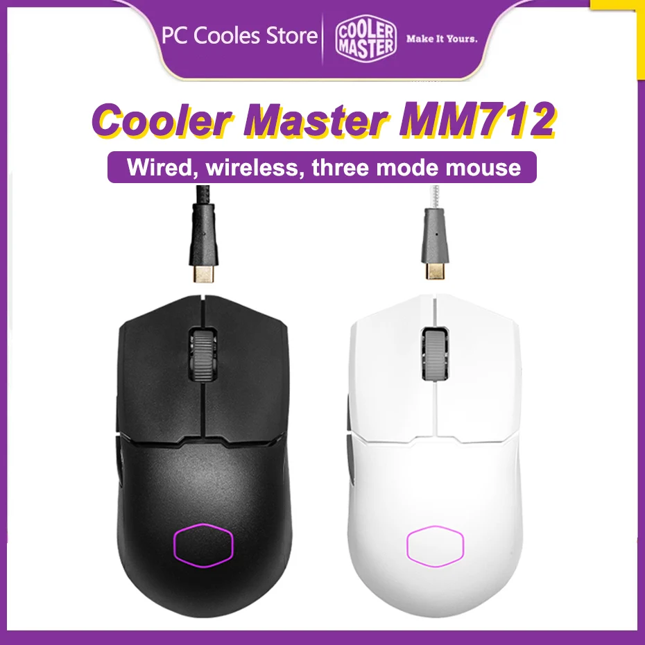 Cooler Master MM712 Wireless Gaming Mouse Three Modes RGB 59G Lightweight 19000DPI Office Mouse Support Bluetooth 5.1