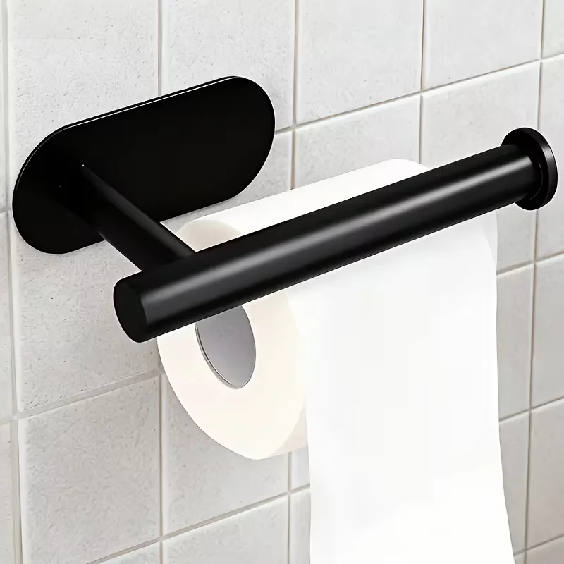 1pc Commercial-Grade, Stylish Black Wall-Mounted Tissue Holder - Self-Adhesive, No Drilling Installation, Durable Plastic,