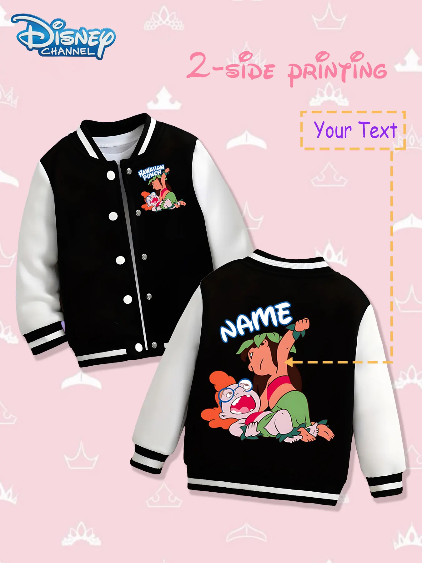 

MINISO Disney Hawaiian Carnival Kids Baseball Jacket - Double-sided display of Hawaiian funny characters, lively and interesting