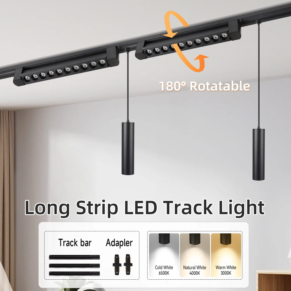 Led Track Light Pendant Light 110V 220V Full Set Rail Spotlight Hanging Lamp Lighting for Kitchen Living Room Bedroom