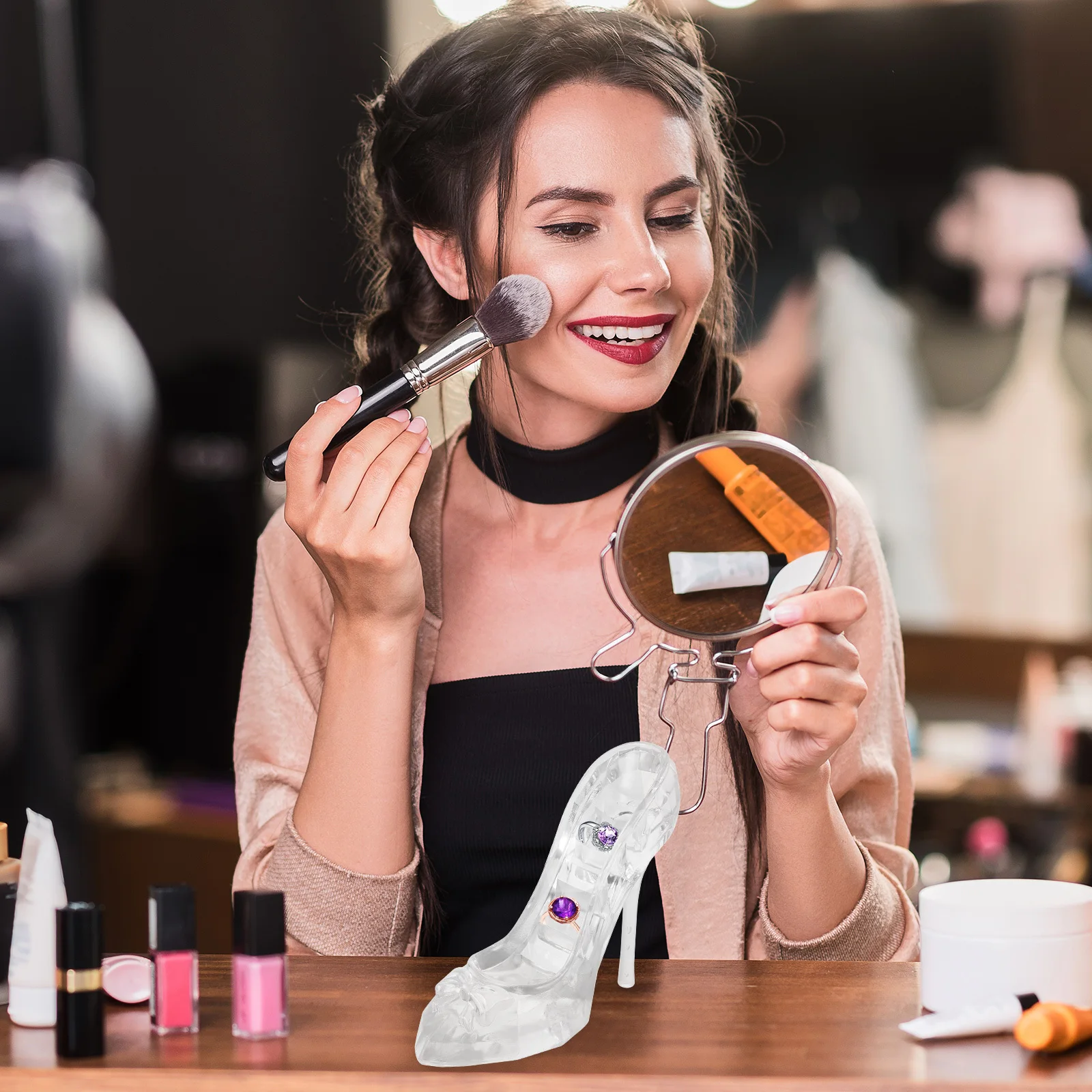 

Crystal Shoe Jewelry Display Stand Transparent High Heel Ring Earrings Organizer Jewelry Storage Showcase for Home Retail