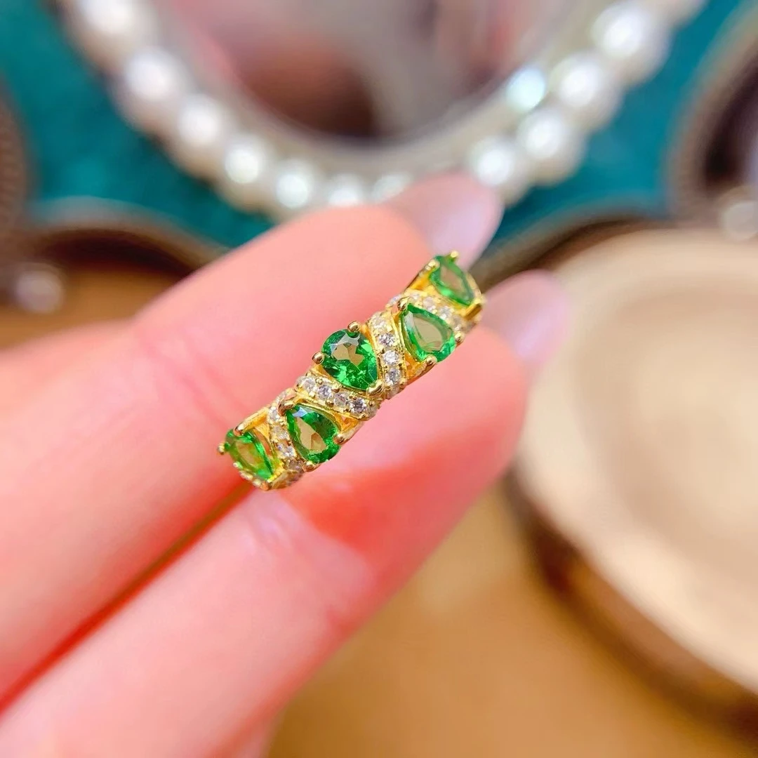 KJJEAXCMY Fine Jewelry Natural Tsavorite Women's Ring S925 Silver Electroplating Process Inlaid High Clarity Support Testing
