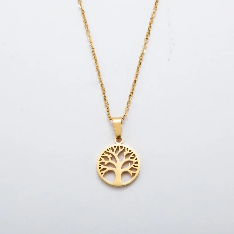 2024 Fashion Gold Color Tree of Life Circle Pendant Necklace for Women Luxury Lucky Tree Stainless Steel Choker Chain Jewelry