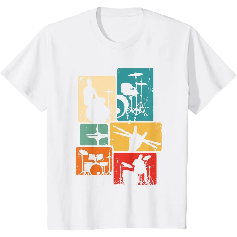 Drum Player Rock Music Drumsticks Drumming Vintage Drummer T-Shirt Kid Boy Girl Printed T-shirt Cotton Casual Graphic T Shirts