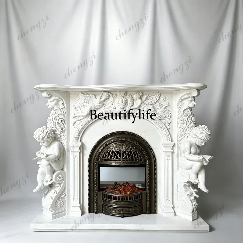 D80 Marble fireplace Stone fireplace Figure sculpture European carved stone villa living room