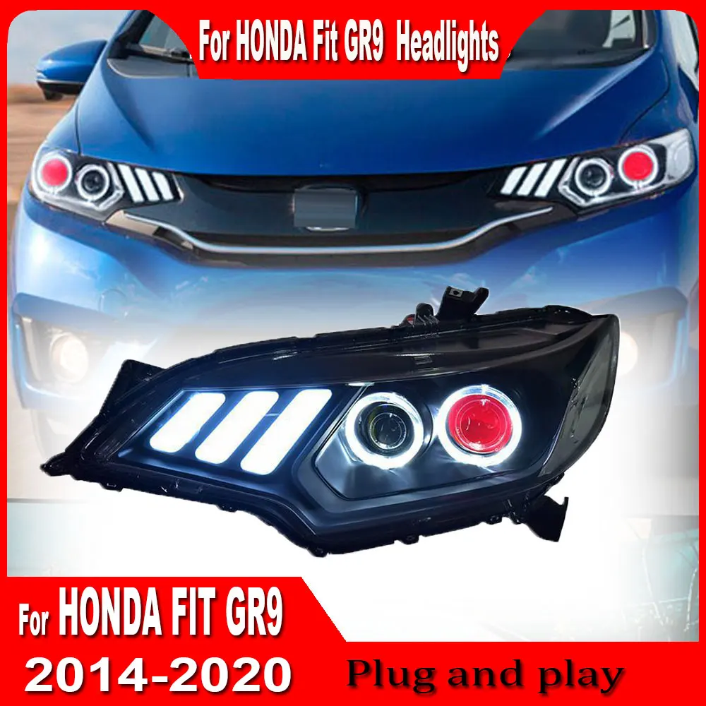 2PC Car Lights for Honda Jazz Fit Headlight 2014 2015 2016 2017 2018 2019 2020 Fit Head Lamp Drl Projector Lens Auto Accessories