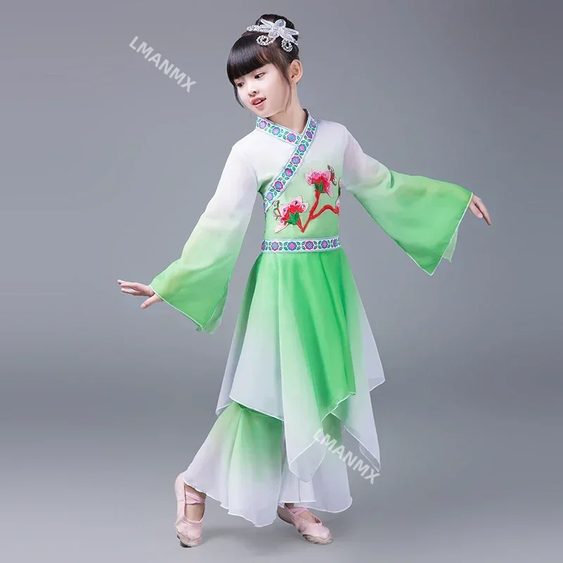 Chinese Modern Classical Fan Dance Dress Chinese Folk Stage Dance Clothing 3 Color Children's Traditional Yangko Dance Costume