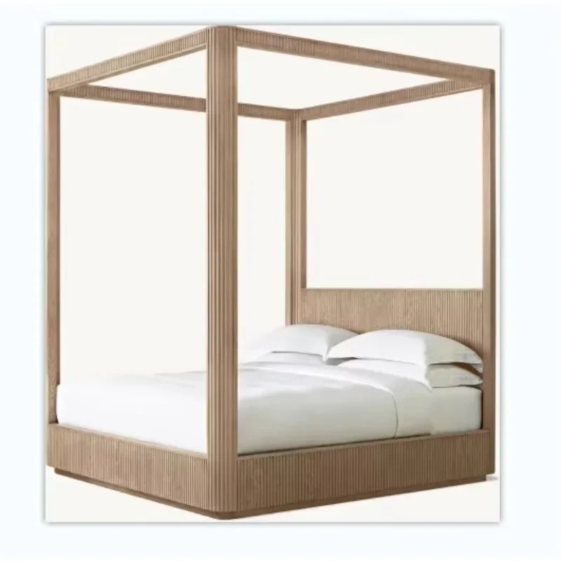 American country solid wood bed high-end luxury villa bedroom double bed wedding