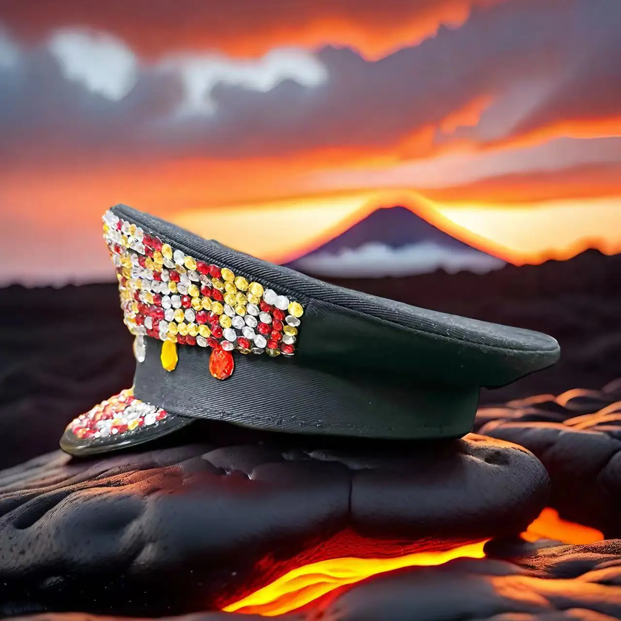 HongLuan gorra militar, gorro de color rojo, amarillo y blanco, con piedras preciosas pequeñas, diamantes de imitación, A la moda, color negro, azul marino, para fiestas de despedida de soltera