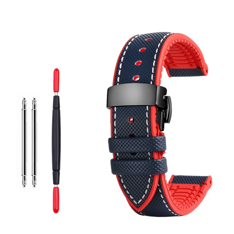 20mm 22mm 23mm 24mm Nylon Rubber Watchband Waterproof Silicone Bracelet Butterfly Buckle Watch Strap for Breitling  Omega