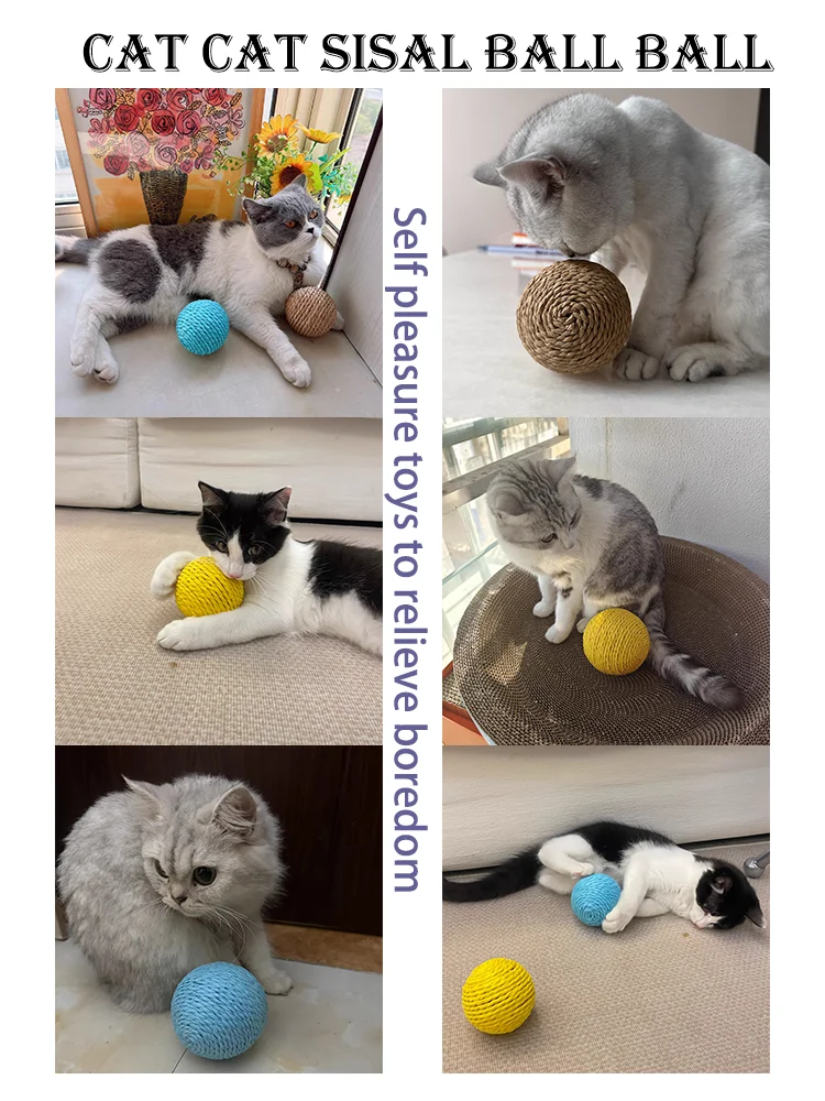 Large Size Sound Making Cat Sisal Ball Toy Durable Bite Resistant Grinding Claw Interactive Kitten Chew Toy Boredom Relief Tease - view 6