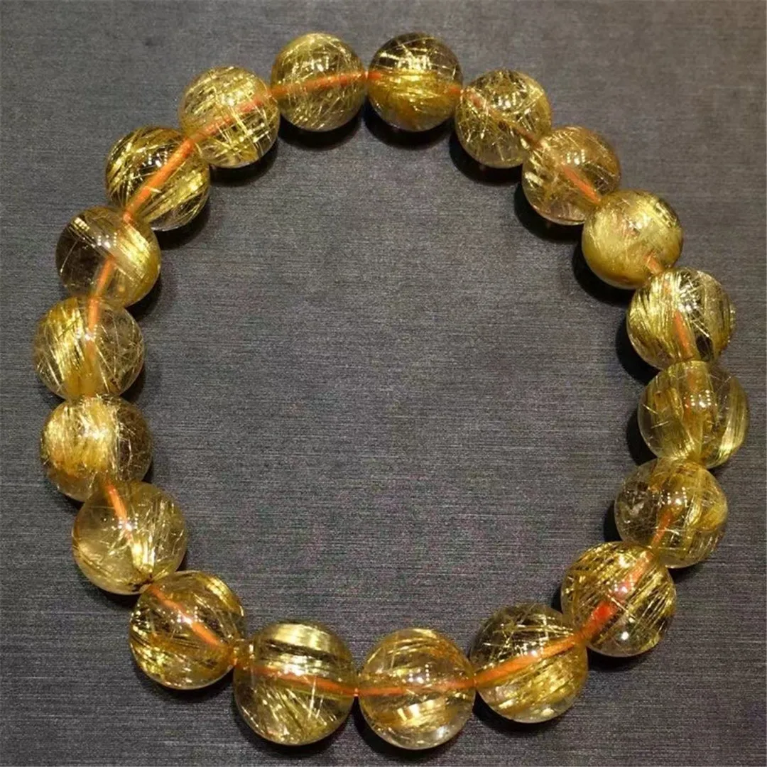 

10mm Natural Gold Hair Rutilated Quartz Bracelet Jewelry For Woman Man Gift Crystal Beads Energy Gemstone Strands AAAAA