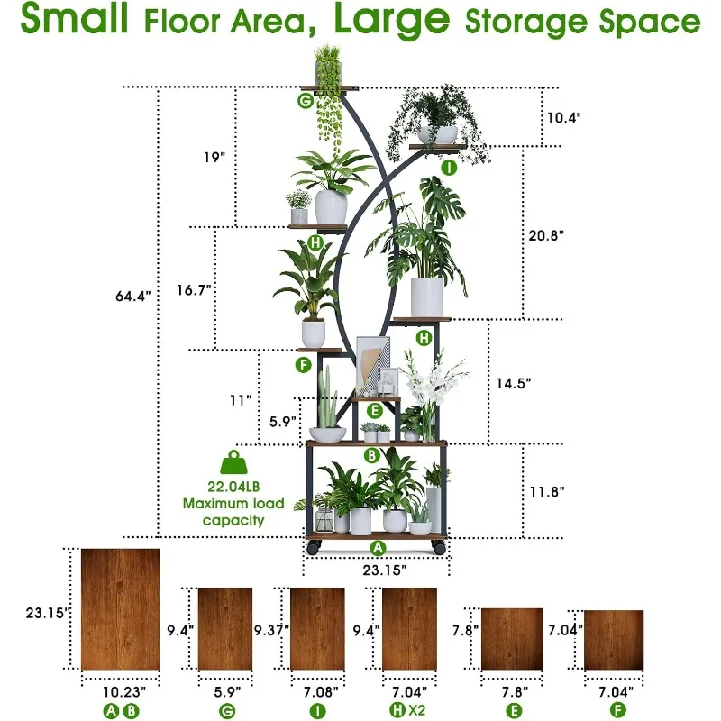 Plant Stand Indoor Plants Shelf: Metal 8 Tiers 4 Lights Stands with Wheels- Grow Light Flower Shelves for Living Room