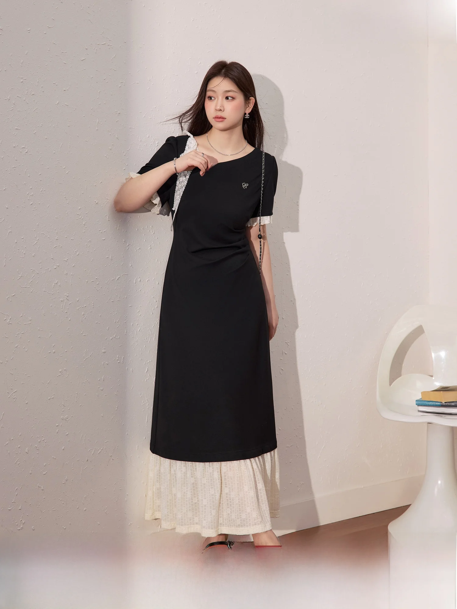 

Синее летнее платье больших размеров Dr. Ele с кружевными вставками, суперудобное, эластичное, красивое, длинное