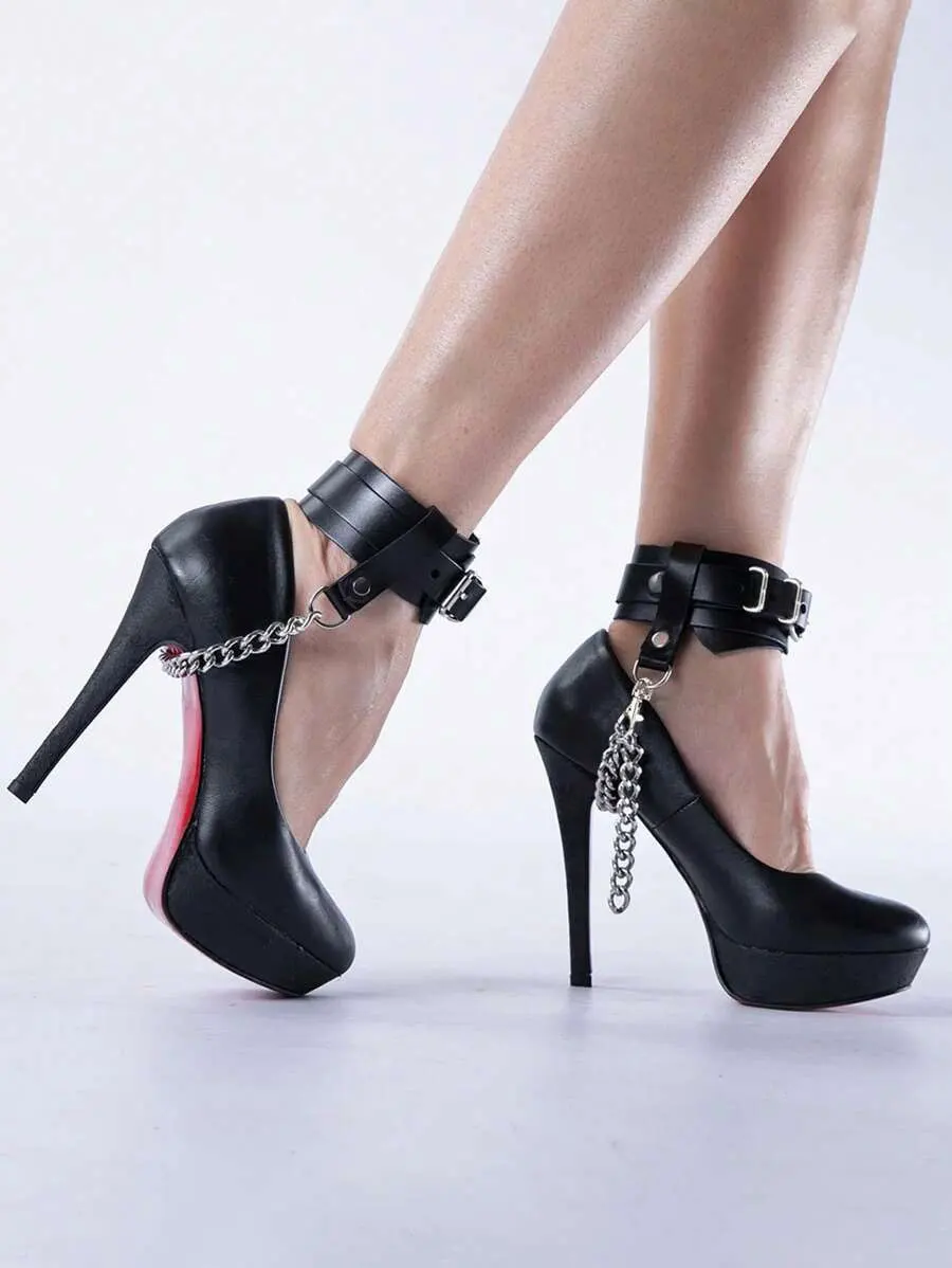 2 Stück Schwarze Knöchelriemen Sicherheitsgurte mit Kette und Schnalle Y2K Street Punk Style Damen Mode Fuß-Accessoires Knöchelriemen – Detail 9