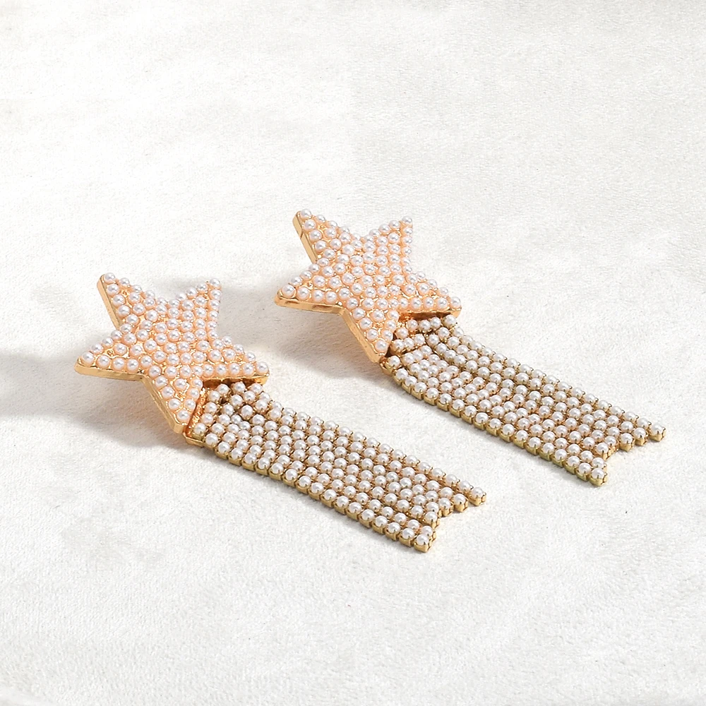 Bohemian Earrings For Women Statement Crystal Jewelry New Handmade Long Tassel Earring Pearls Star Drop Earrings