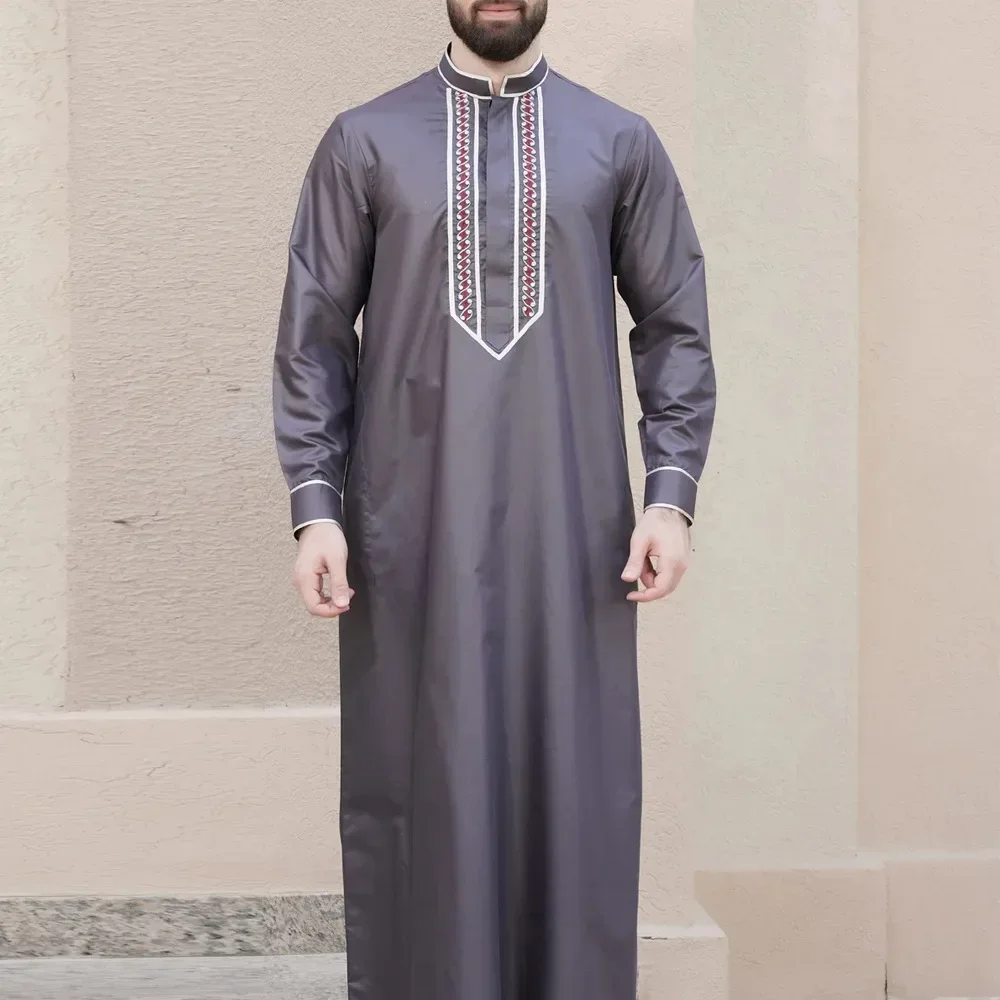 

Four Seasons New Fashion Men's 2 Pieces Sets Afirican Syle Ethinic Casual Solid Dark Grey Robe Sets Luxury Muslim Men Clothing