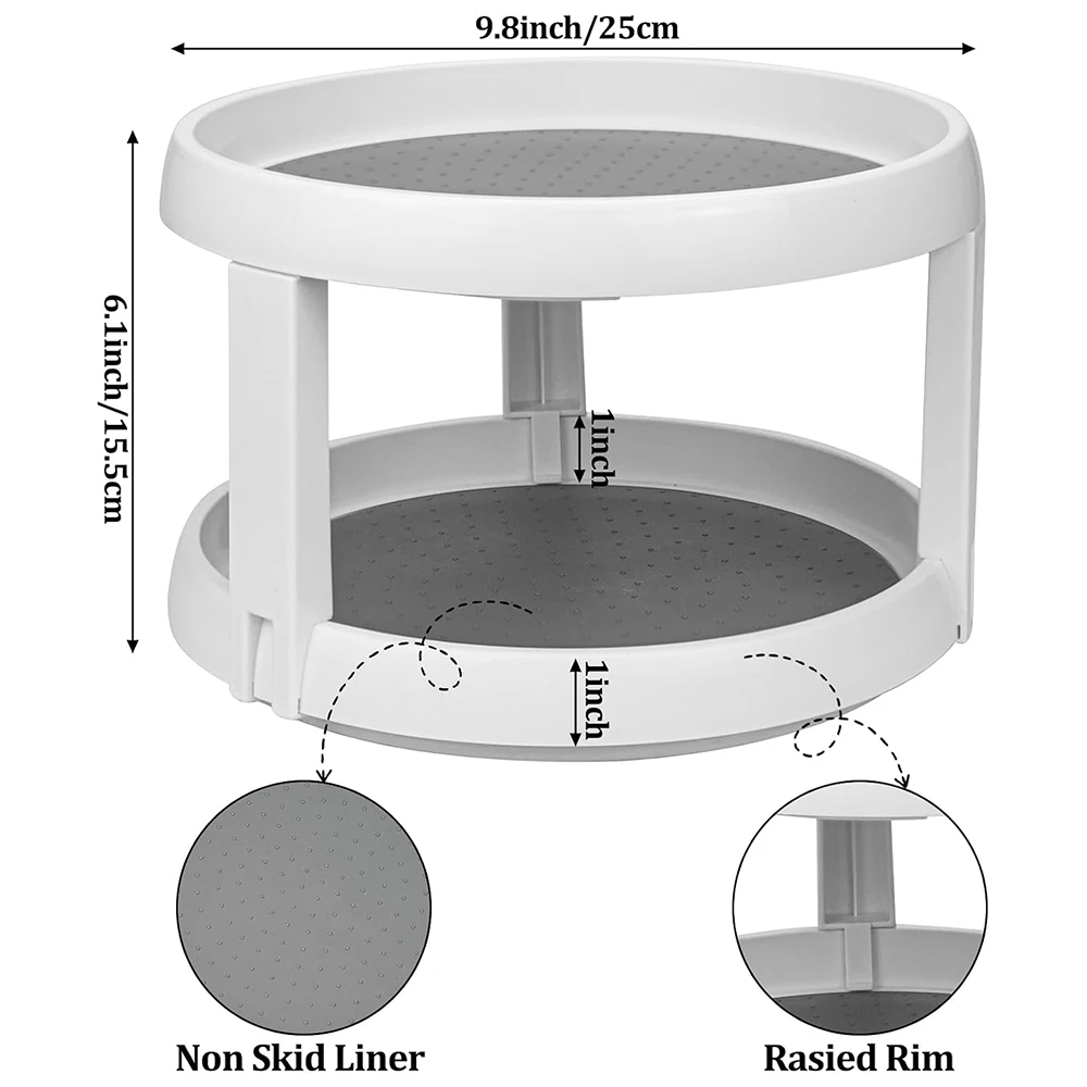 LMETJMA 2 Tier Lazy Susan Organizer Non Skid Spice Rack Turntable 360 Degree Rotating Seasoning Organizer For Pantry Cabinet