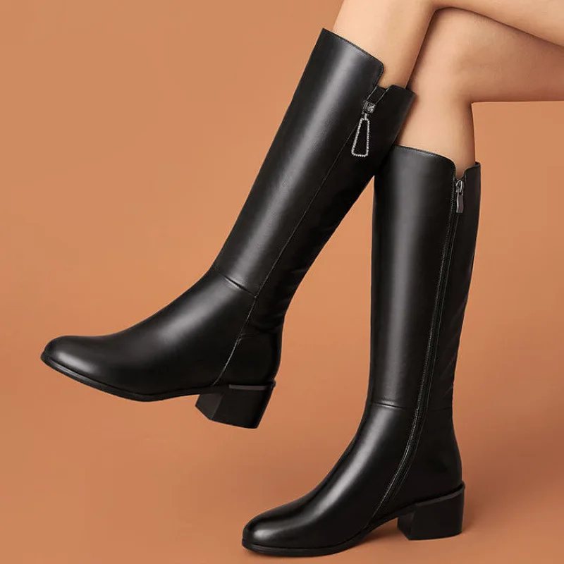 Winter Women Boots 2024 New Fashion Women\'s Knee Boots Fashion Waterproof High Heel Shoes Comfortable Chunky Heel Long Boots
