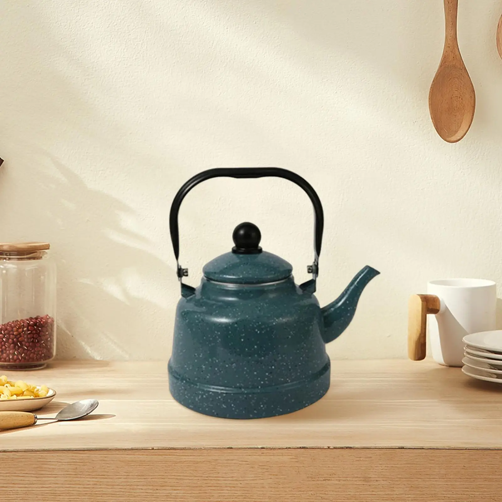 Classic Enamel Teapot 1700ml with Steel Handle Boil Water Glazed Hot Water Boiling Pot Water Kettle Enamel Kettle for Home