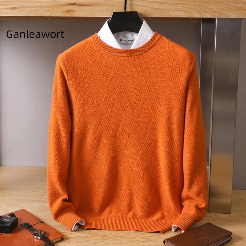 Ganleawort Sweater Men's High End Business Round Neck Pullover  Autumn Winter New Loose Double Strand Thickened Knit   Bottoming