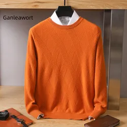 Ganleawort Sweater Men's High End Business Round Neck Pullover Autumn Winter New Loose Double Strand Thickened Knit Bottoming