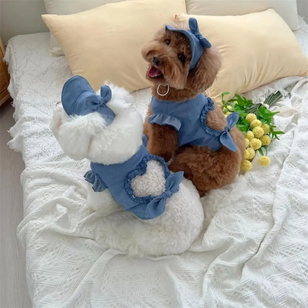 

Pet T-shirt Flying Sleeve Pet Love Hollow Tank Top Breathable Soft Cat Clothes Set with Hat Pet Sunshade Hat Spring