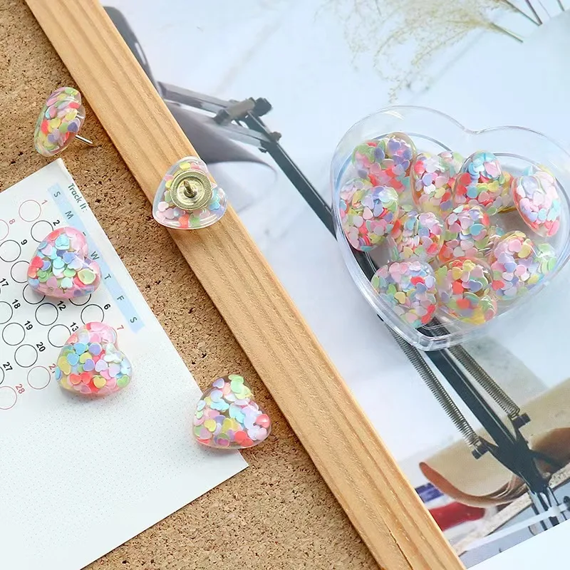 1 Box Cute Sequins Heart-shaped Flat Picture Nails I-shaped Nails Artistic Cork Felt Board Press Nails Decorative Thumbtacks