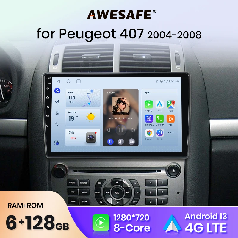 AWESAFE PX9 Car Radio Autoradio for  Peugeot 407 2004-2008  Wireless Carplay Screen Android Auto Stereo GPS Navi FM RDS France