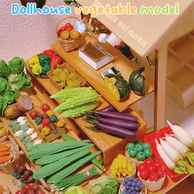 1Pc 1:12 Scale Dollhouse Miniature Vegetable Food Resin Mini Bitter Melon Eggplant Luffa Kitchen Supermarket Toys Model Decor