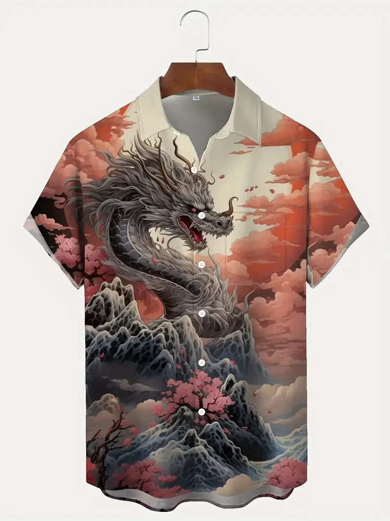 Chemise boutonnée à manches courtes pour hommes, chemise d'été imprimée tigre de la bête, à la mode, de haute qualité