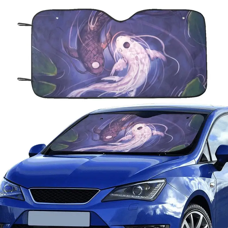 

Koi fish car windshield sunshade blue feng shui window sunscreen fish car accessories car decoration screen