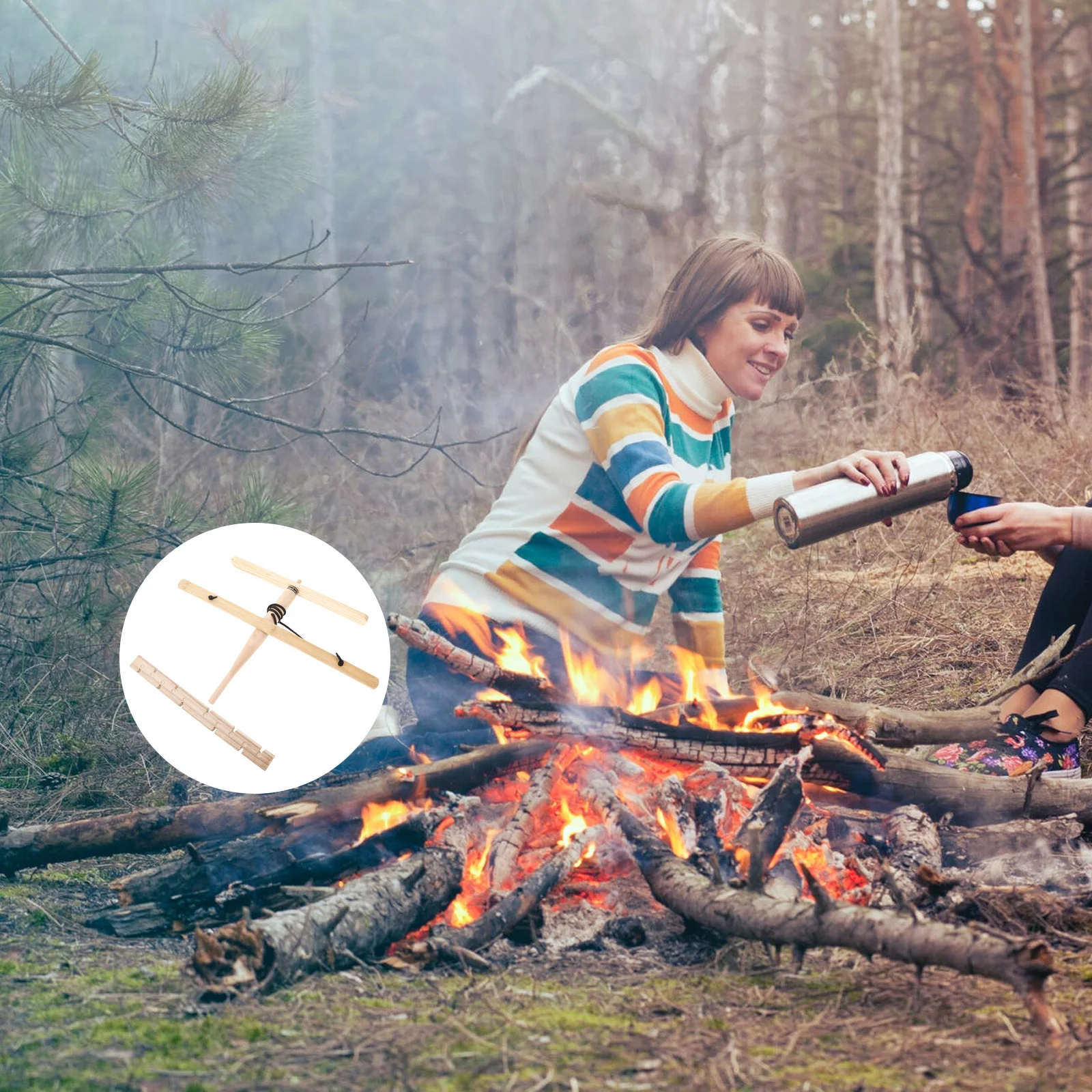 

Natural Wooden Friction Fire Starter Kit Campfire Tools for Kids Outdoor Adventure Survival Gear Compact Portable Design