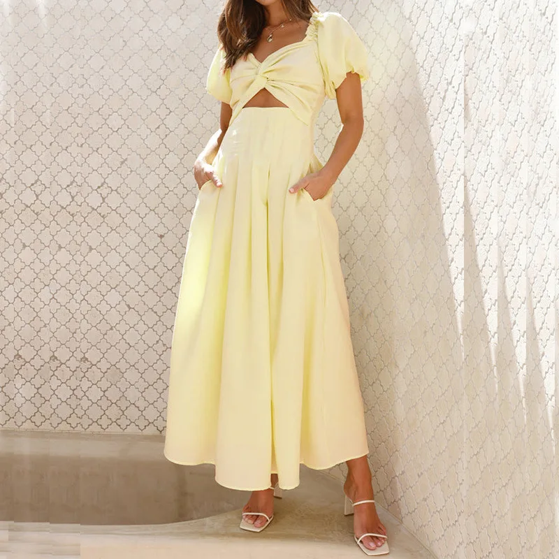 

2025 Spring and Summer Sexy Slim Cut-out Cut-out Women High-end Slim Back Holiday Style Mid-Length Dress