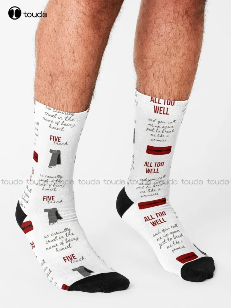 All Too Well Sticker Pack - Taylor Red Socks Baseball Socks Men Street Skateboard Socks Streetwear 360° Digital Print Gd Hip Hop