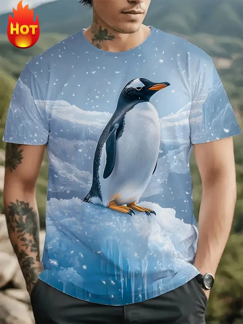 3D Animals Penguin Printed T-Shirt Men Summer Outdoor Men's Short Sleeve Tee Fashion Men's Tops Trendy Oversized Men's Clothing