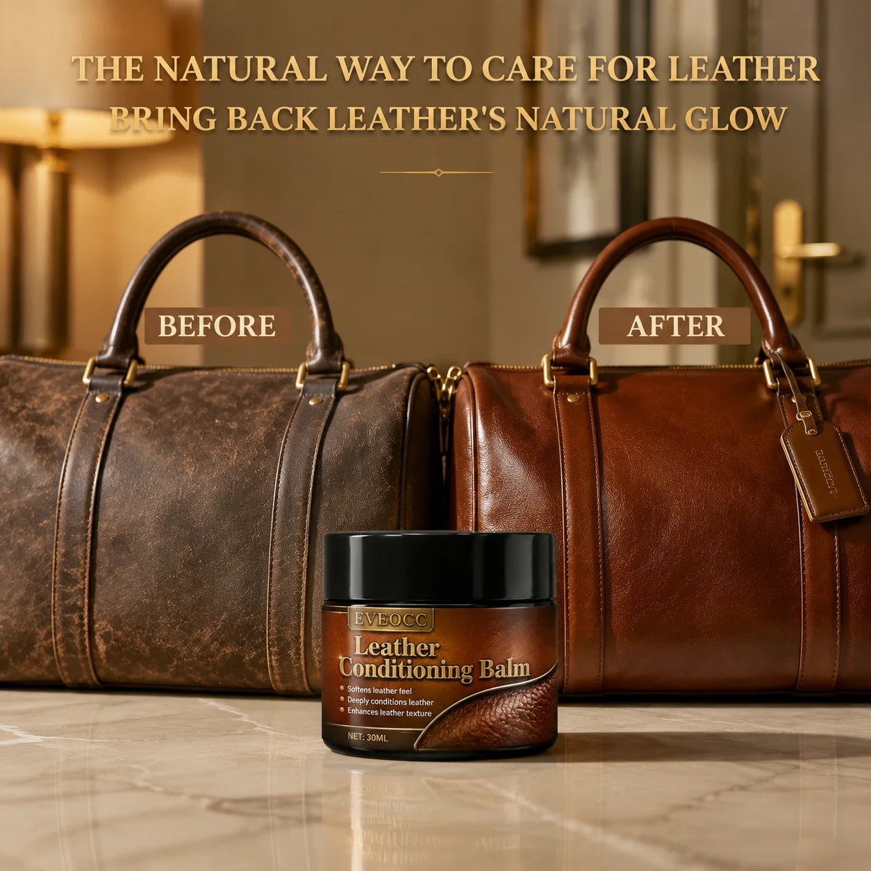 EVEOCC Leather Care Conditioning Balm, Softens Leather Feel Deeply Conditions Enhances Leather Texture for Auto Seats