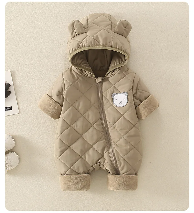 Aynigiell Spätherbst, Frühwinter Baby Overall dicke warme Säugling Kapuze in Fleece Stram pler Neugeborenen Jungen Mädchen Overalls – Detail 10