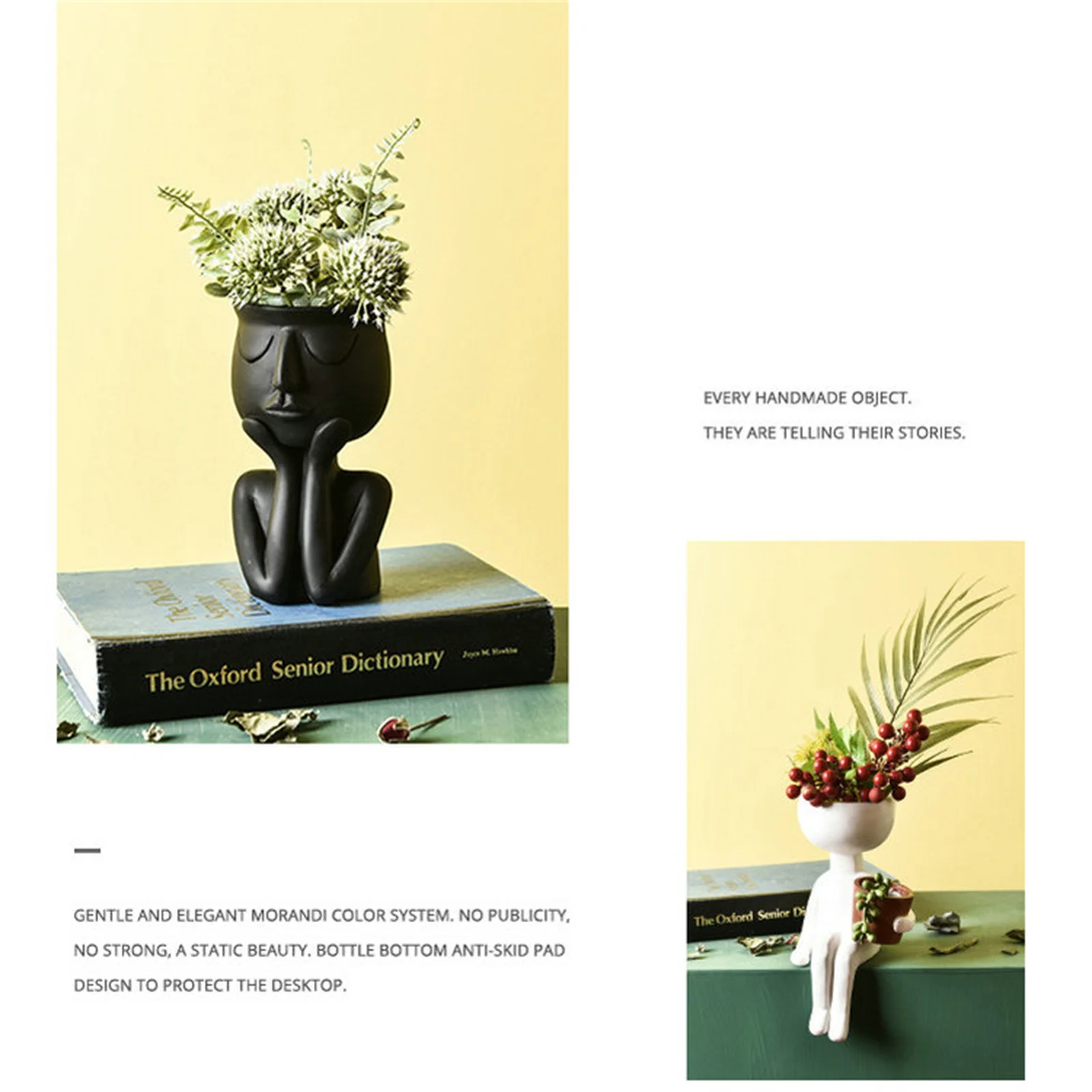 1pc black face flowerpot with resin material, cute and unique shaped vase, desktop decoration