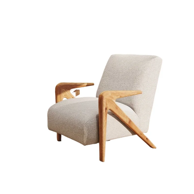

Wabi Sandy Wind Solid Wood Single Sofa Hotel B & B Living Room Light Luxury Leisure Chair Medieval