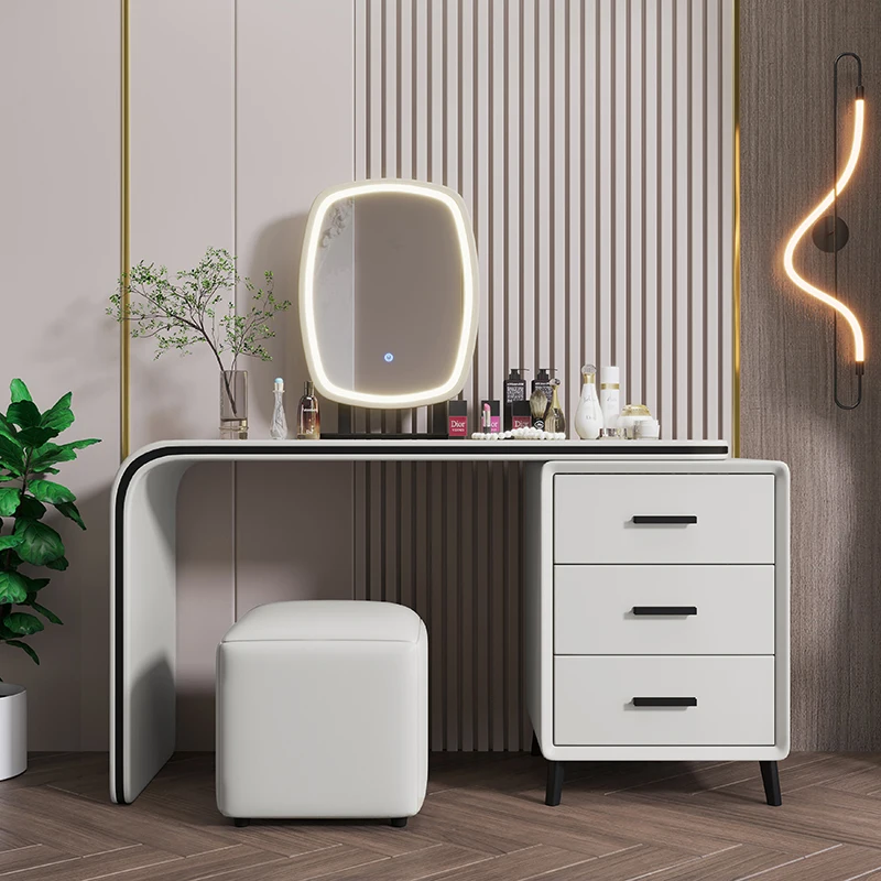 

Simple Italian Vanity Table With Led Light Mirror Femme Compact Vanity Table Minimalist Nordic Cômoda De Quarto Furniture