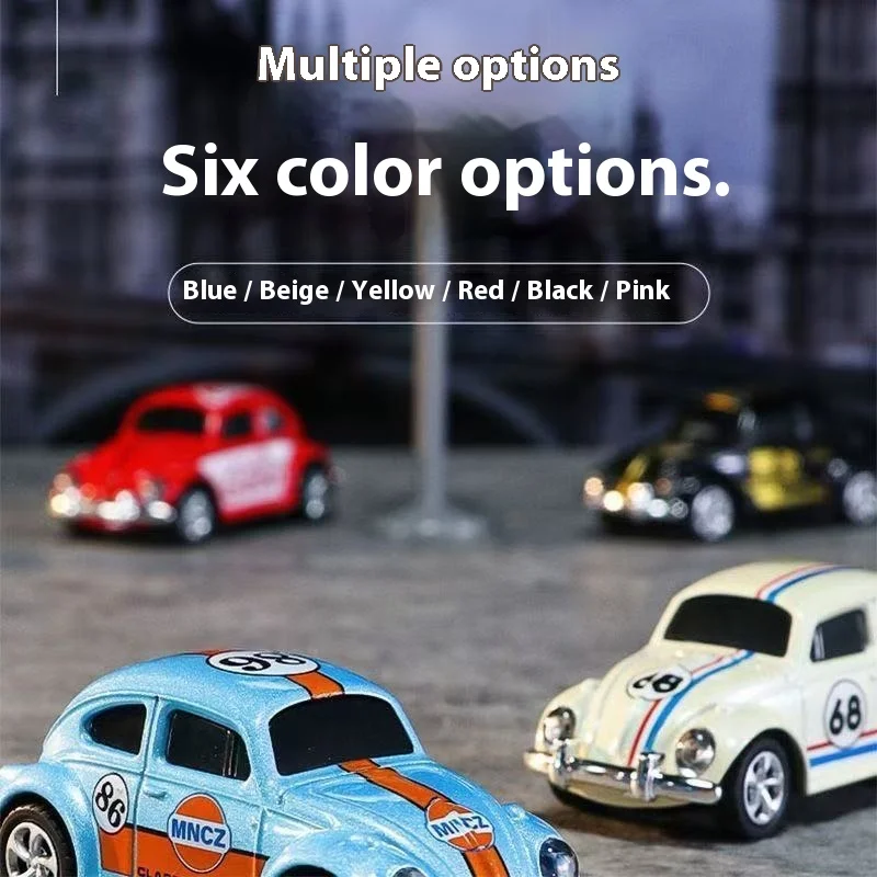 Hot Wireless Mini Rc Car 1:64 Scale Retro Remote Control Beetle Alloy Toy Small Mobile Phone Controlled Car Model Kids Gifts